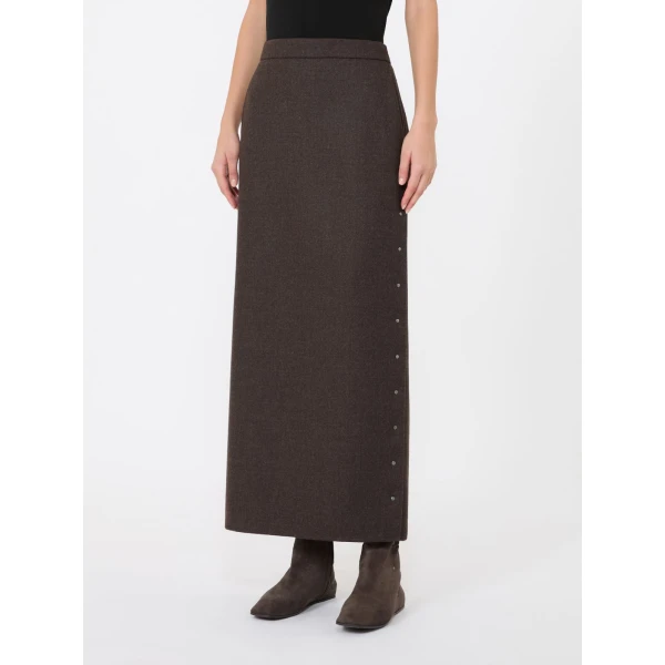 Max Mara Campo Long Felted Wool Skirt in Mud | Maxi Skirts | Coveti