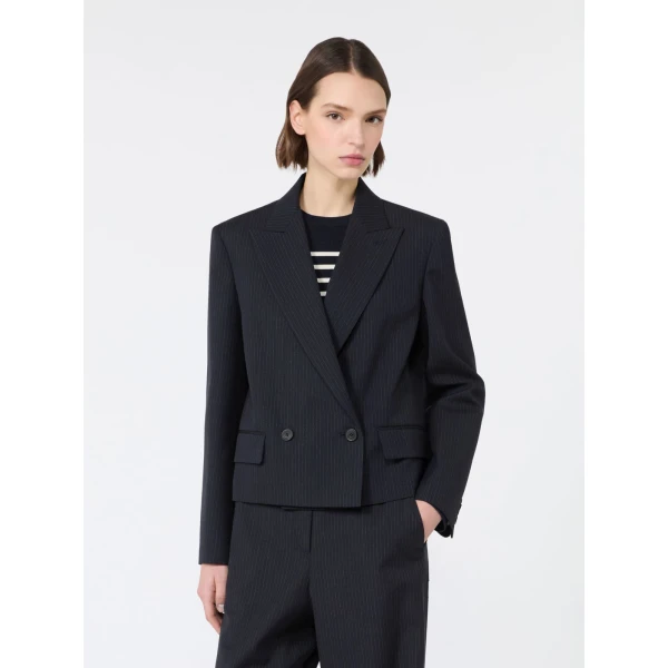 Max Mara Canapa Wool and Cotton Gabardine Blazer in Navy | Blazers | Coveti