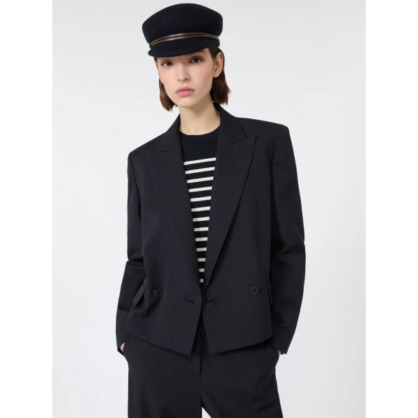 Max Mara Canapa Wool and Cotton Gabardine Blazer in Navy | Blazers | Coveti