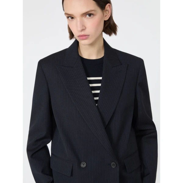 Max Mara Canapa Wool and Cotton Gabardine Blazer in Navy | Blazers | Coveti