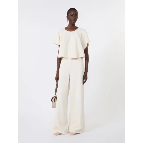 Max Mara Canneti Cotton Bull Denim Wide-Leg Jeans in Ecru | Denim | Coveti