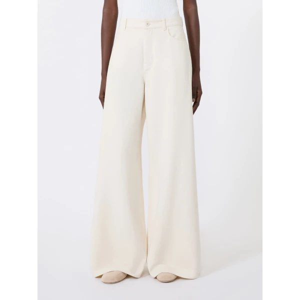 Max Mara Canneti Cotton Bull Denim Wide-Leg Jeans in Ecru | Denim | Coveti