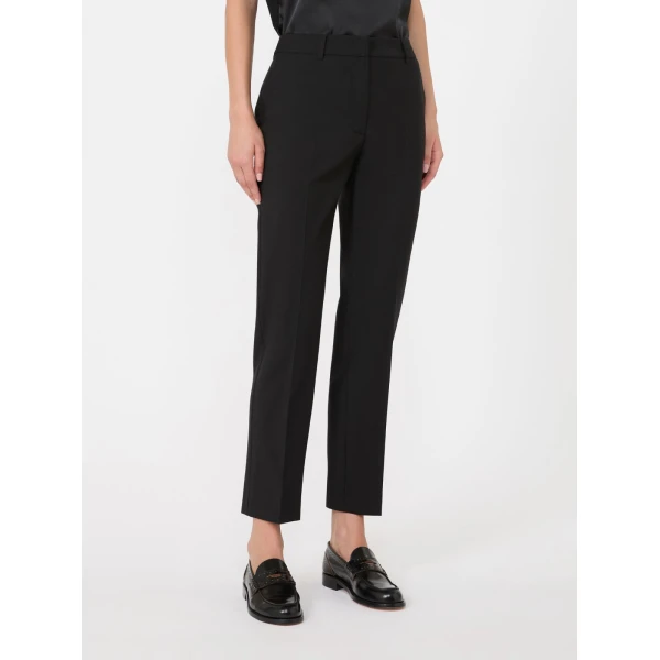 Max Mara Canon Stretch Wool Cigarette Trousers in Black | Tailored pants | Coveti