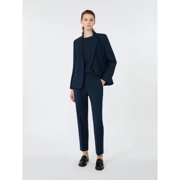 Max Mara Canon Stretch Wool Cigarette Trousers in Navy | Tailored pants | Coveti