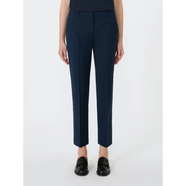 Max Mara Canon Stretch Wool Cigarette Trousers in Navy | Tailored pants | Coveti