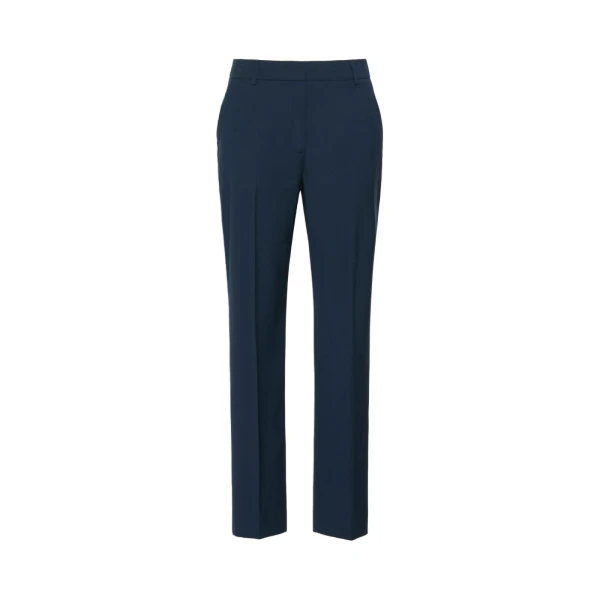 Max Mara Canon Stretch Wool Cigarette Trousers in Navy | Tailored pants | Coveti