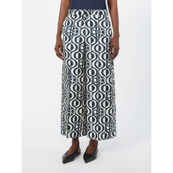 Max Mara Canzone Printed Silk Twill Trousers in Ultramarine | Wide leg pants | Coveti