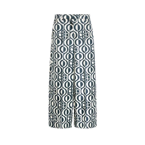 Max Mara Canzone Printed Silk Twill Trousers in Ultramarine | Wide leg pants | Coveti