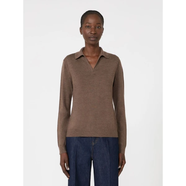 Max Mara Cappa Wool and Cashmere Polo Jumper in Marron Glace | Sweaters | Coveti
