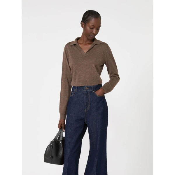 Max Mara Cappa Wool and Cashmere Polo Jumper in Marron Glace | Sweaters | Coveti