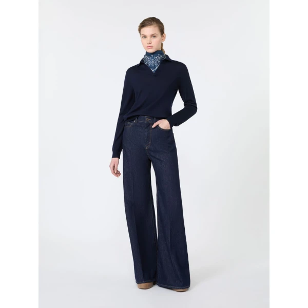 Max Mara Cappa Wool and Cashmere Polo Jumper in Navy | Sweaters | Coveti