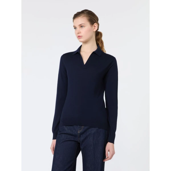 Max Mara Cappa Wool and Cashmere Polo Jumper in Navy | Sweaters | Coveti