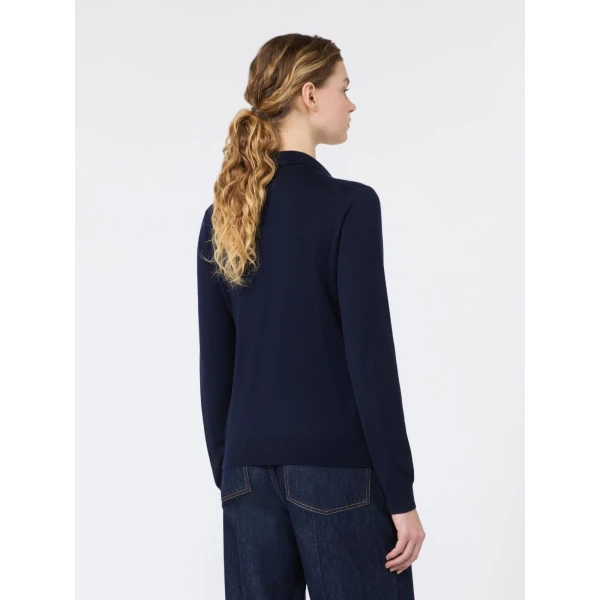 Max Mara Cappa Wool and Cashmere Polo Jumper in Navy | Sweaters | Coveti