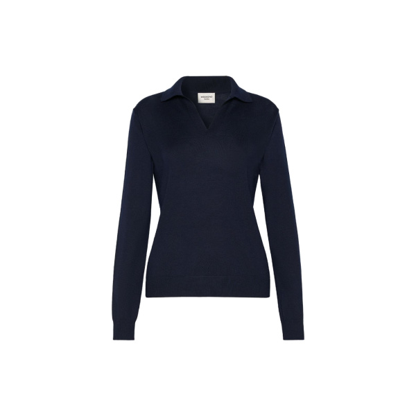 Max Mara Cappa Wool and Cashmere Polo Jumper in Navy | Sweaters | Coveti