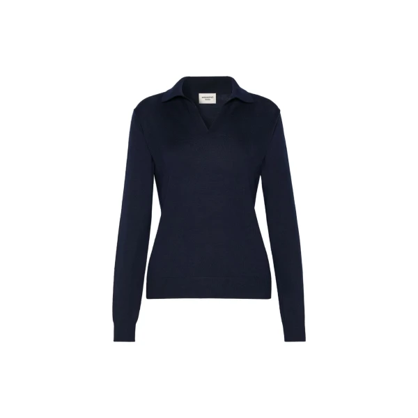 Max Mara Cappa Wool and Cashmere Polo Jumper in Navy | Sweaters | Coveti
