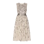 Max Mara Capsula Printed Cotton Voile Dress in Ecru | Midi Dresses | Coveti