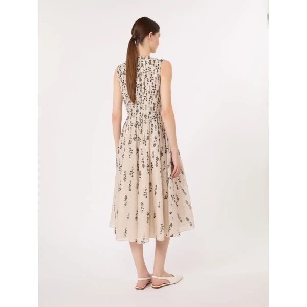 Max Mara Capsula Printed Cotton Voile Dress in Ecru | Midi Dresses | Coveti
