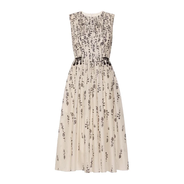 Max Mara Capsula Printed Cotton Voile Dress in Ecru | Midi Dresses | Coveti