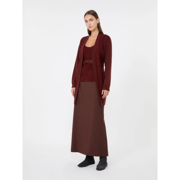 Max Mara Carabo Long Denim-Effect Wool Skirt in Rust | Denim Skirts | Coveti
