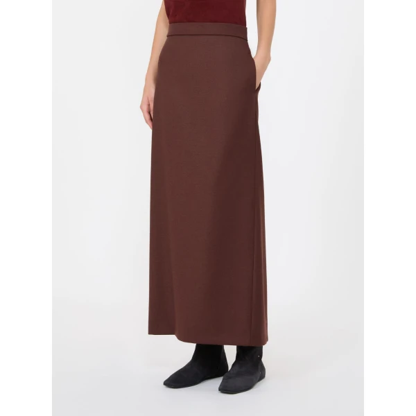Max Mara Carabo Long Denim-Effect Wool Skirt in Rust | Denim Skirts | Coveti