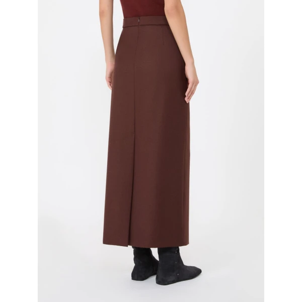 Max Mara Carabo Long Denim-Effect Wool Skirt in Rust | Denim Skirts | Coveti