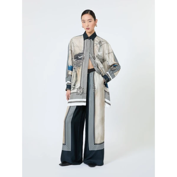 Max Mara Carabo Wide-Fit Printed Silk Trousers in Ultramarine | Wide leg pants | Coveti