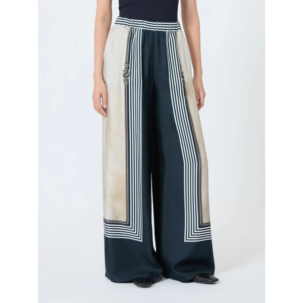 Max Mara Carabo Wide-Fit Printed Silk Trousers in Ultramarine | Wide leg pants | Coveti