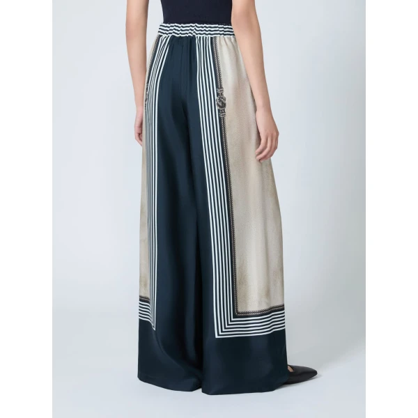 Max Mara Carabo Wide-Fit Printed Silk Trousers in Ultramarine | Wide leg pants | Coveti