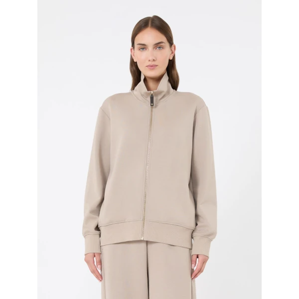Max Mara Carezza Technical Cotton Zip Sweatshirt in Beige | Sweaters | Coveti