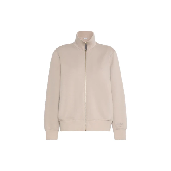 Max Mara Carezza Technical Cotton Zip Sweatshirt in Beige | Sweaters | Coveti