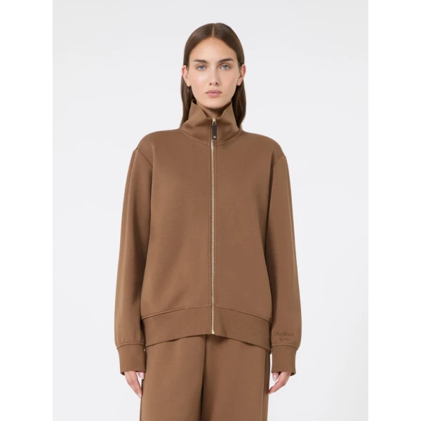 Max Mara Carezza Technical Cotton Zip Sweatshirt in Camel | Sweaters | Coveti