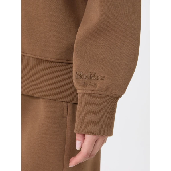 Max Mara Carezza Technical Cotton Zip Sweatshirt in Camel | Sweaters | Coveti
