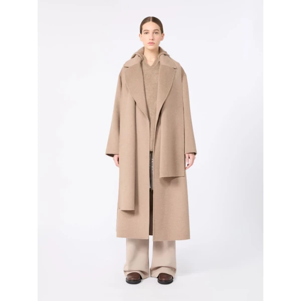 Max Mara Carisma Double Wool and Cashmere Robe Coat in Clay | Wool Coat | Coveti