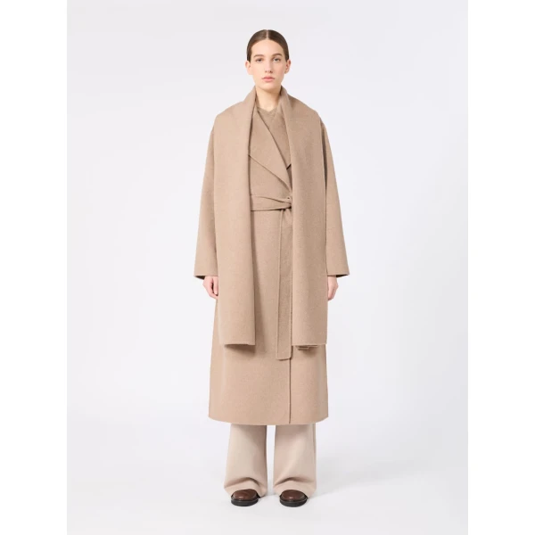 Max Mara Carisma Double Wool and Cashmere Robe Coat in Clay | Wool Coat | Coveti