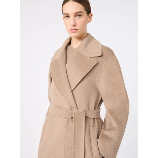 Max Mara Carisma Double Wool and Cashmere Robe Coat in Clay | Wool Coat | Coveti