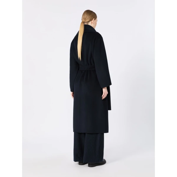 Max Mara Carisma Double Wool and Cashmere Robe Coat in Midnight Blue | Wool Coat | Coveti