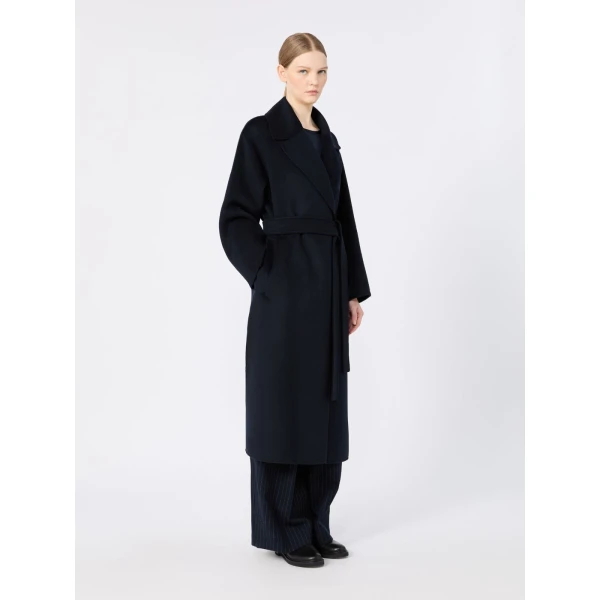 Max Mara Carisma Double Wool and Cashmere Robe Coat in Midnight Blue | Wool Coat | Coveti