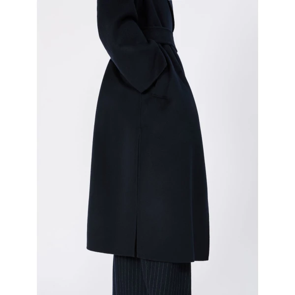Max Mara Carisma Double Wool and Cashmere Robe Coat in Midnight Blue | Wool Coat | Coveti
