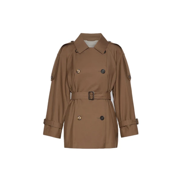 Max Mara Caroline Short Water-Repellent Twill Trench Coat in Brown | Trench Coat | Coveti