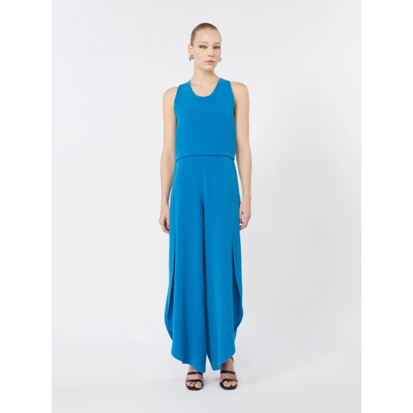 Max Mara Cartone Sleeveless Cady Jumpsuit in Ocean Blue | Jumpsuit | Coveti
