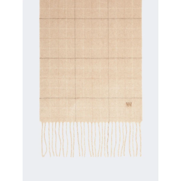Max Mara Cashmere Tartan Jacquard Scarf in Camel | Scarves | Coveti