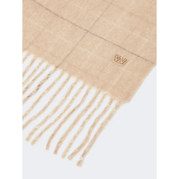 Max Mara Cashmere Tartan Jacquard Scarf in Camel | Scarves | Coveti