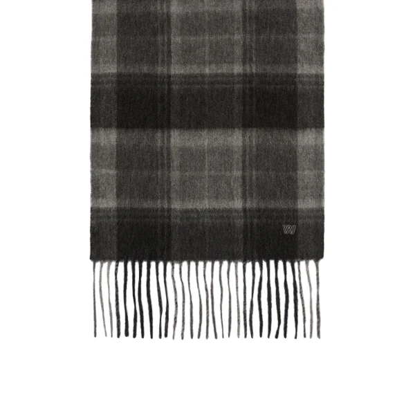 Max Mara Cashmere Tartan Jacquard Scarf in Dark Grey | Scarves | Coveti