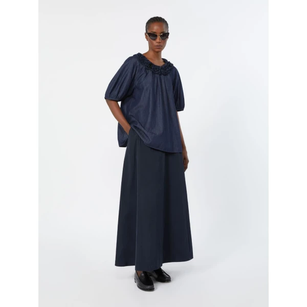 Max Mara Catia Cotton Denim Blouse in Midnight Blue | Blouse | Coveti