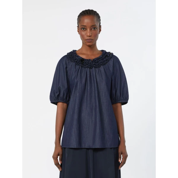Max Mara Catia Cotton Denim Blouse in Midnight Blue | Blouse | Coveti