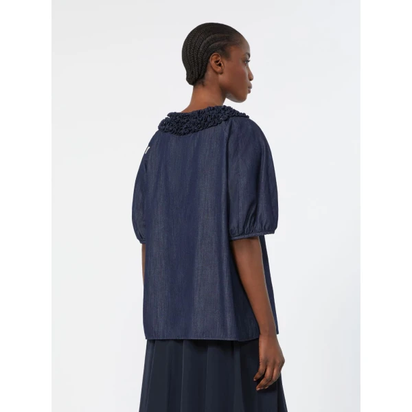 Max Mara Catia Cotton Denim Blouse in Midnight Blue | Blouse | Coveti