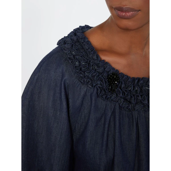 Max Mara Catia Cotton Denim Blouse in Midnight Blue | Blouse | Coveti