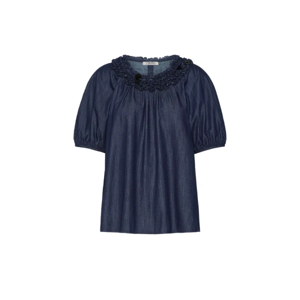 Max Mara Catia Cotton Denim Blouse in Midnight Blue | Blouse | Coveti