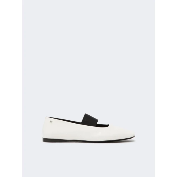 Max Mara Caucaso Nappa Leather Ballet Flats in Ivory | Flats | Coveti