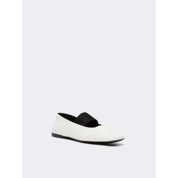 Max Mara Caucaso Nappa Leather Ballet Flats in Ivory | Flats | Coveti